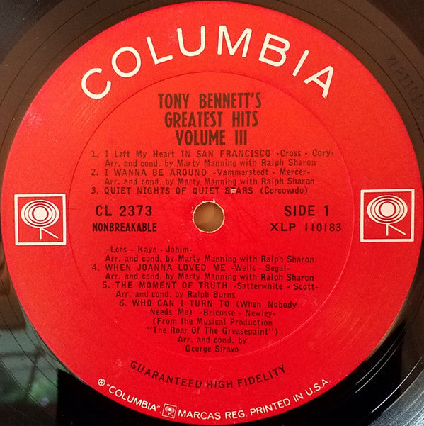 Tony Bennett : Tony's Greatest Hits, Volume III (LP, Comp, Mono, Pit)