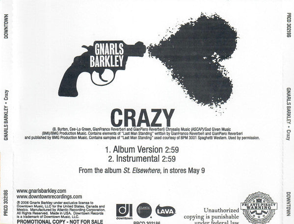 Gnarls Barkley : Crazy (CD, Single, Promo)