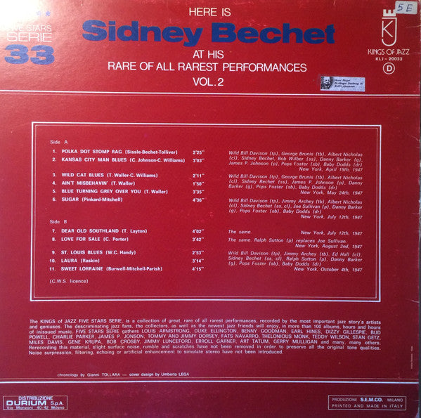 Sidney Bechet : Here Is Sidney Bechet At His Rare Of All Rarest Performances Vol. 2 (LP, Album, Mono)