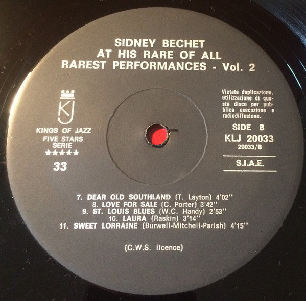 Sidney Bechet : Here Is Sidney Bechet At His Rare Of All Rarest Performances Vol. 2 (LP, Album, Mono)