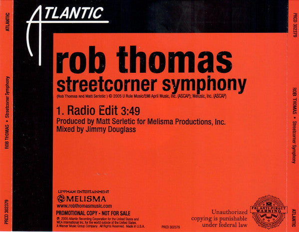 Rob Thomas : Streetcorner Symphony (CD, Single, Promo)
