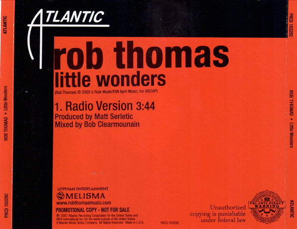 Rob Thomas : Little Wonders (CD, Single, Promo)