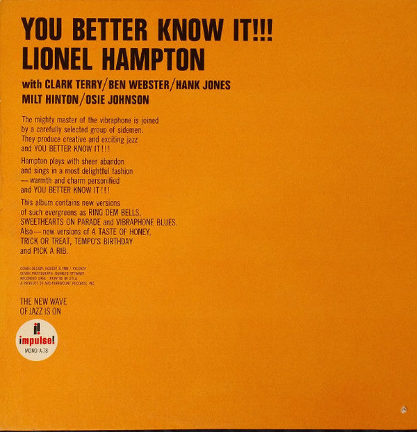 Lionel Hampton : You Better Know It!!! (LP, Album, Mono)