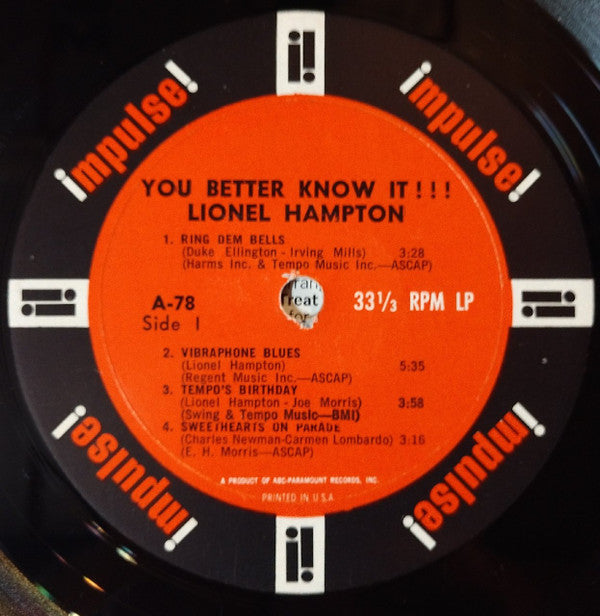 Lionel Hampton : You Better Know It!!! (LP, Album, Mono)
