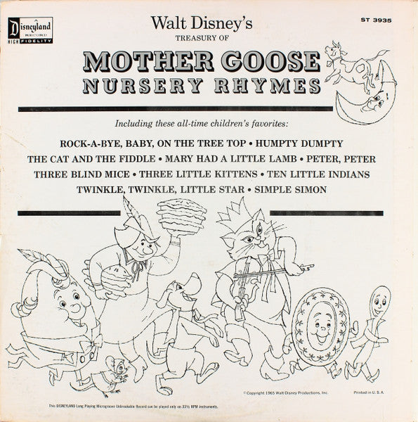 Unknown Artist : Walt Disney's Treasury Of Mother Goose Nursery Rhymes (LP, Mono)