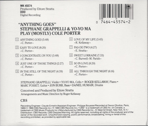 Stéphane Grappelli & Yo-Yo Ma : "Anything Goes" (CD, Album)