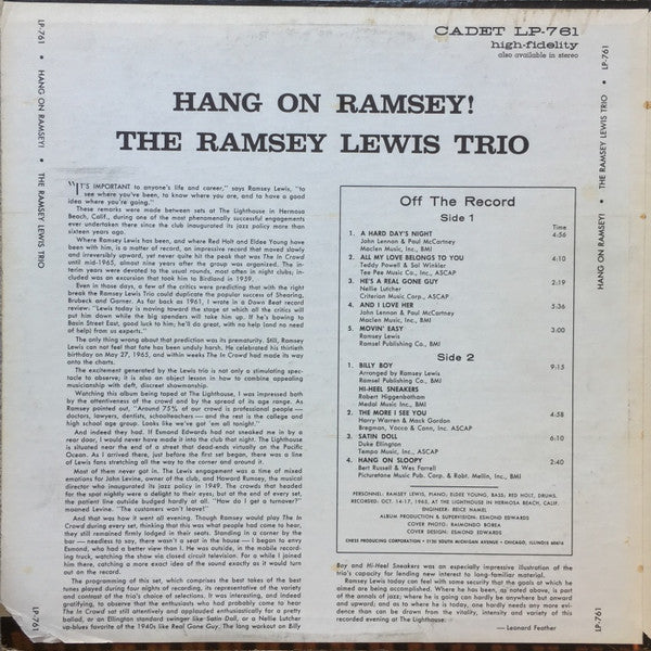 The Ramsey Lewis Trio : Hang On Ramsey! (LP, Album, Ind)