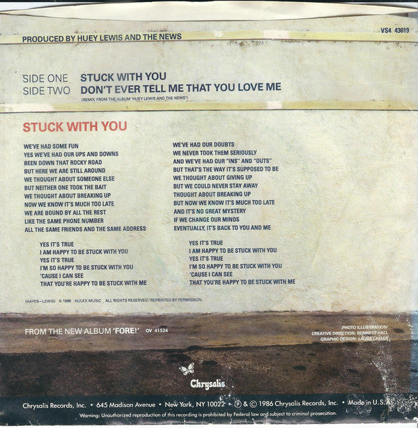 Huey Lewis & The News : Stuck With You (7", Single, Styrene)