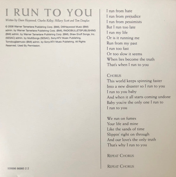 Lady Antebellum : I Run To You (CD, Single, Promo)