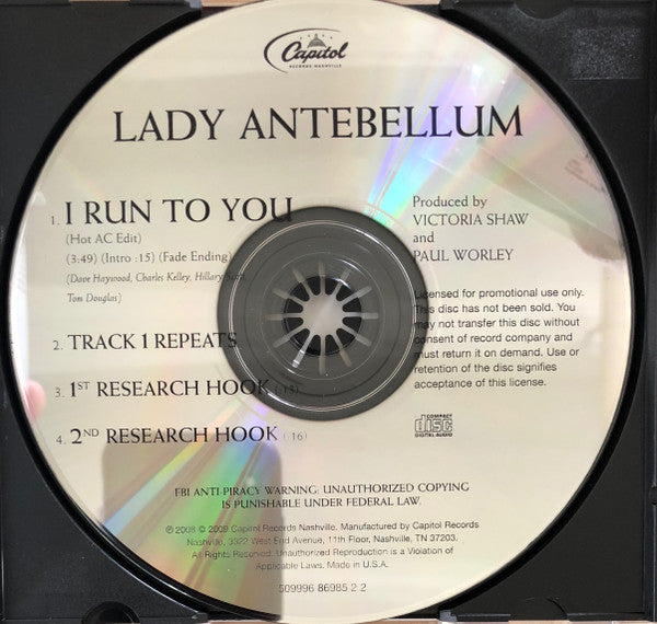 Lady Antebellum : I Run To You (CD, Single, Promo)