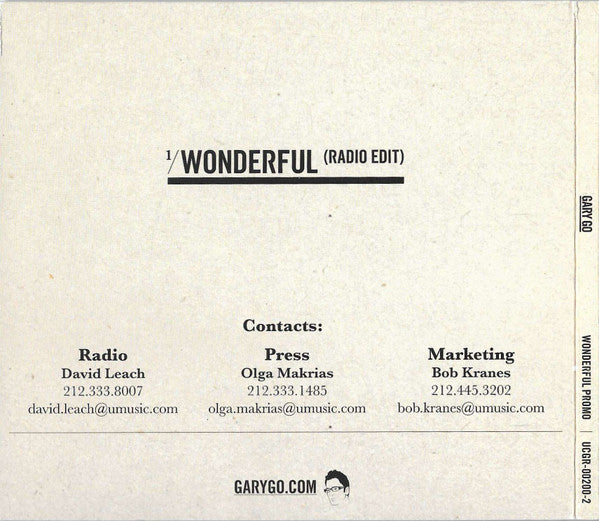 Gary Go : Wonderful (CD, Single, Promo)