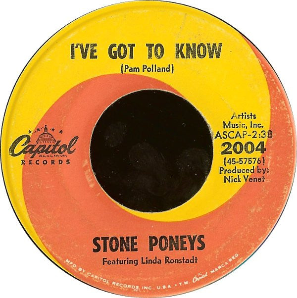 The Stone Poneys Featuring Linda Ronstadt : Different Drum / I've Got To Know (7", Single)