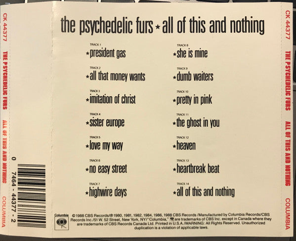 The Psychedelic Furs : All Of This And Nothing (CD, Comp, Pit)