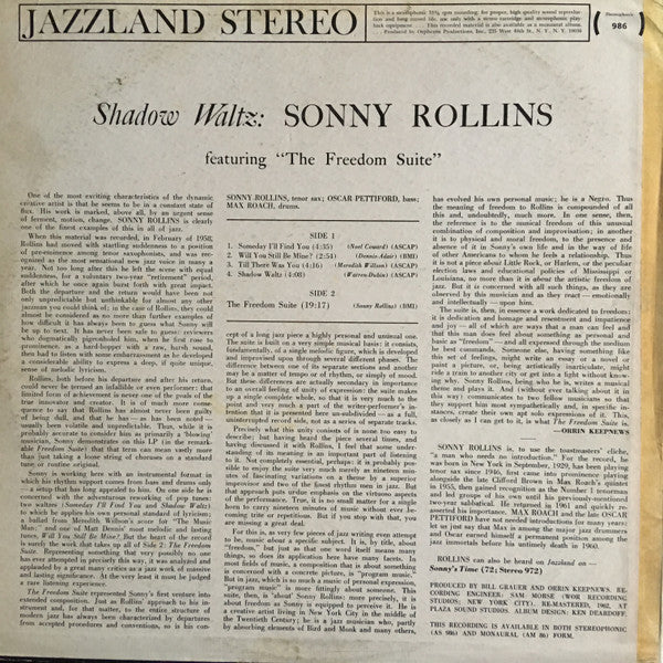 Sonny Rollins : Shadow Waltz (LP, Album, RE, RM)