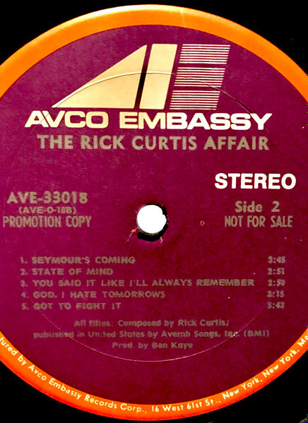 The Rick Curtis Affair : The Rick Curtis Affair (LP, Album, Promo)