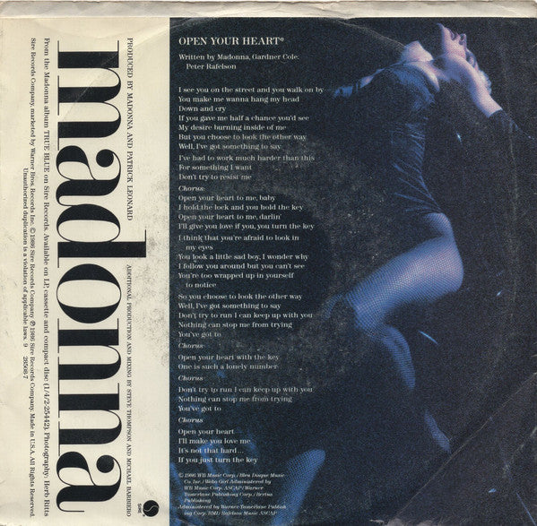 Madonna : Open Your Heart (7", Single, Styrene, All)