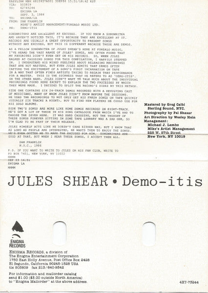 Jules Shear : Demo-itis (Cass, Album, Dol)