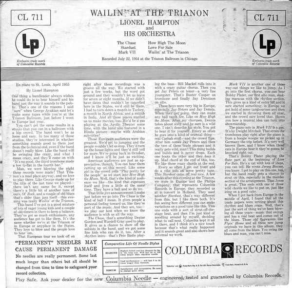 Lionel Hampton And His Orchestra : Wailin' At The Trianon (LP, Album, Mono)