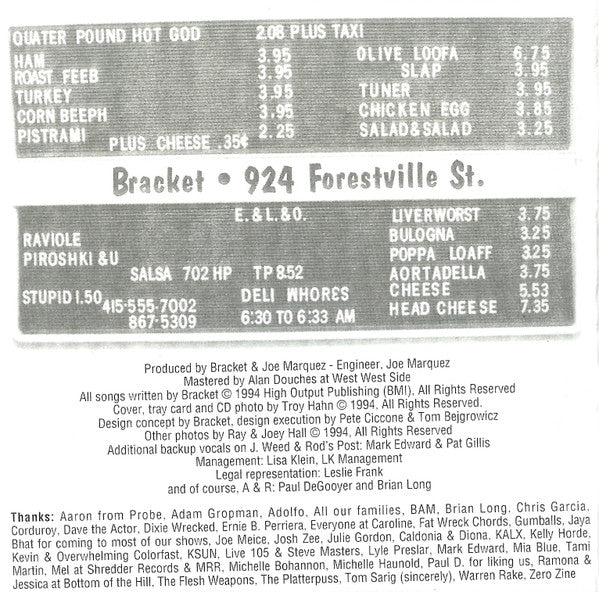 Bracket : 924 Forestville St. (CD, Album)