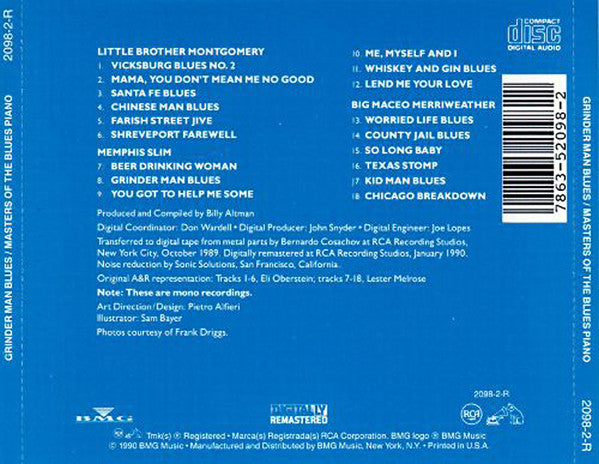 Various : Grinder Man Blues / Masters Of The Blues Piano (CD, Comp, Mono, RM)