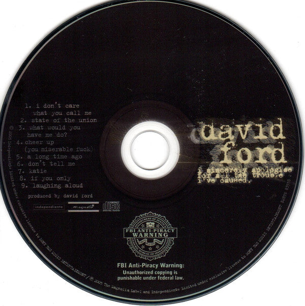 David Ford (3) : I Sincerely Apologise For All The Trouble I've Caused. (CD, Album)