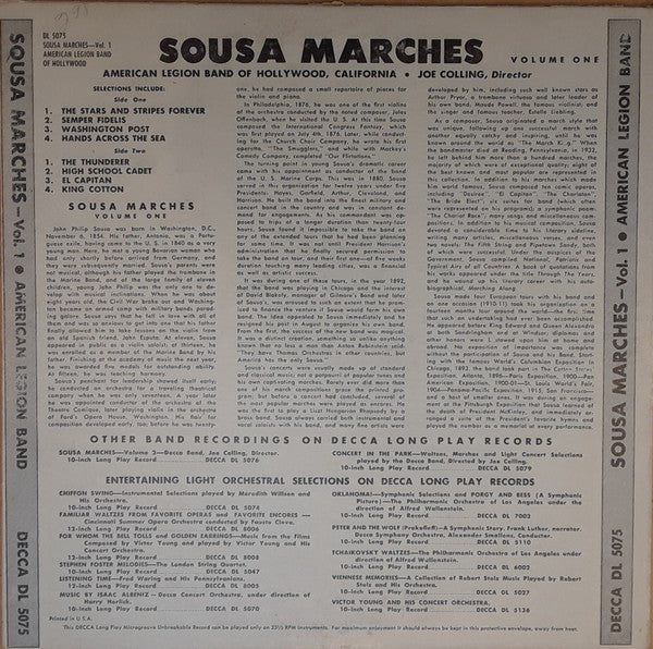 American Legion Band, Joe Colling : Sousa Marches Volume One (10", Album, RE)