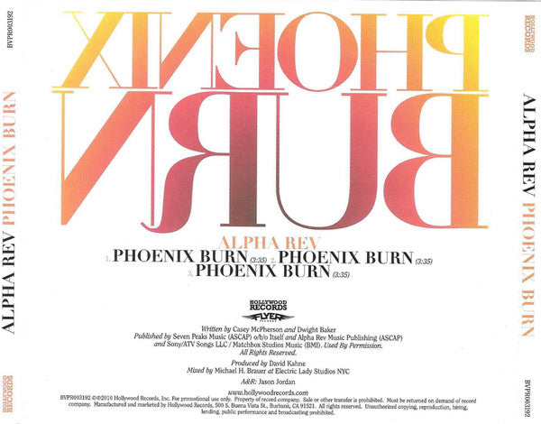 Alpha Rev : Phoenix Burn (CD, Single, Promo)