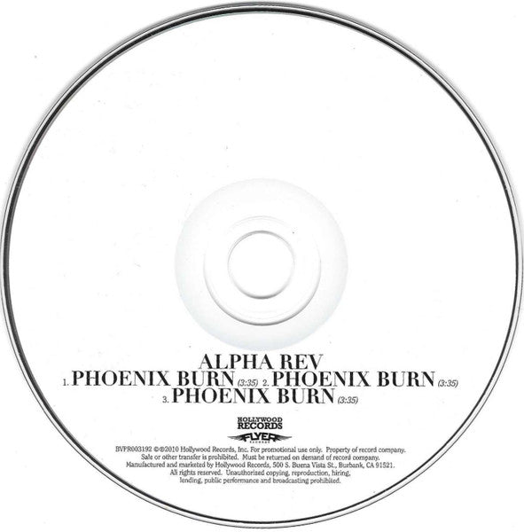 Alpha Rev : Phoenix Burn (CD, Single, Promo)
