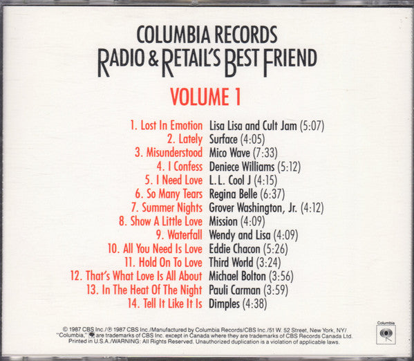 Various : Columbia Records Radio & Retail's Best Friend Volume 1 (CD, Comp, Promo)