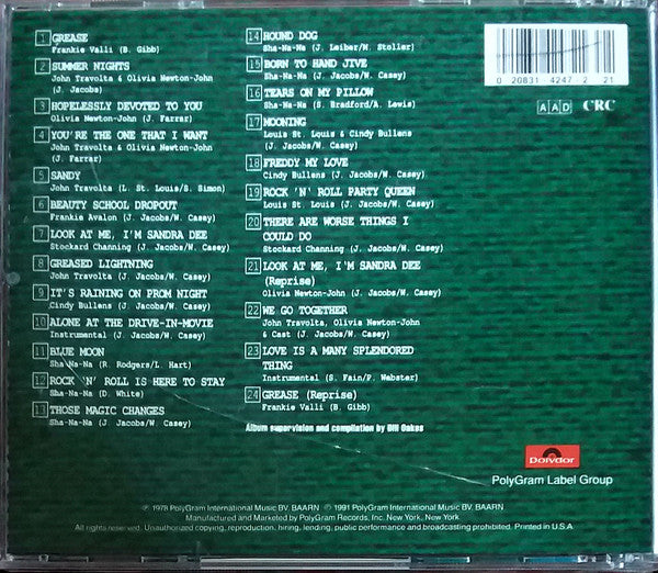 Various : Grease (The Original Soundtrack From The Motion Picture) (CD, Album, Club, RE, CRC)