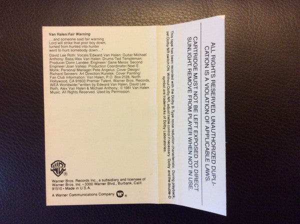Van Halen : Fair Warning (Cass, Album)