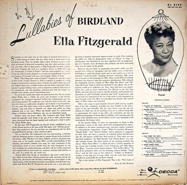 Ella Fitzgerald : Lullabies Of Birdland (LP, Album, Comp, Mono, RP)