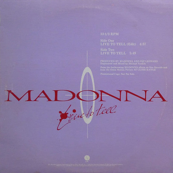 Madonna : Live To Tell (12", Promo)