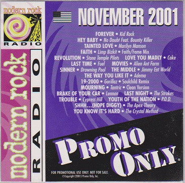 Various : Promo Only Modern Rock Radio: November 2001 (CD, Comp, Promo)