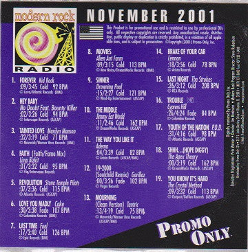 Various : Promo Only Modern Rock Radio: November 2001 (CD, Comp, Promo)