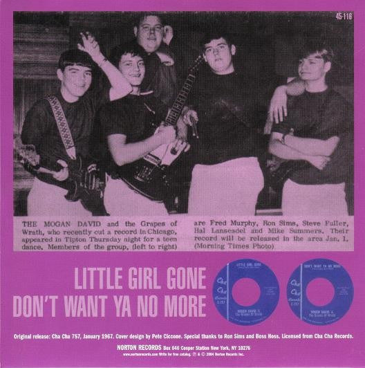 Mogen David And The Grapes Of Wrath : Little Girl Gone / Don't Want Ya No More (7", Single, RE, Pur)