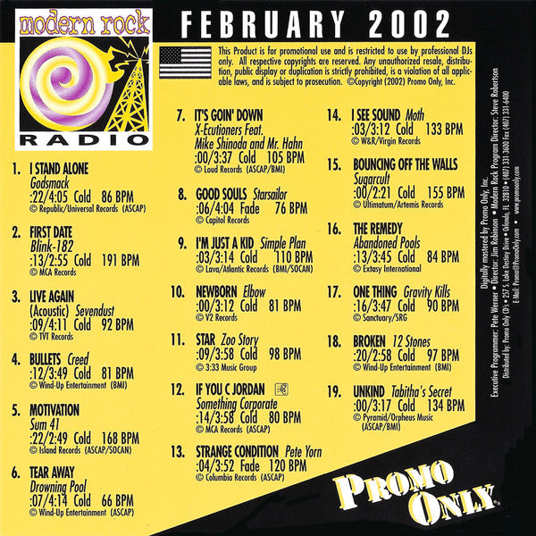 Various : Promo Only Modern Rock Radio: February 2002 (CD, Comp, Promo)