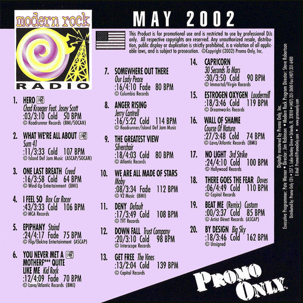Various : Promo Only Modern Rock Radio: May 2002 (CD, Comp, Promo)