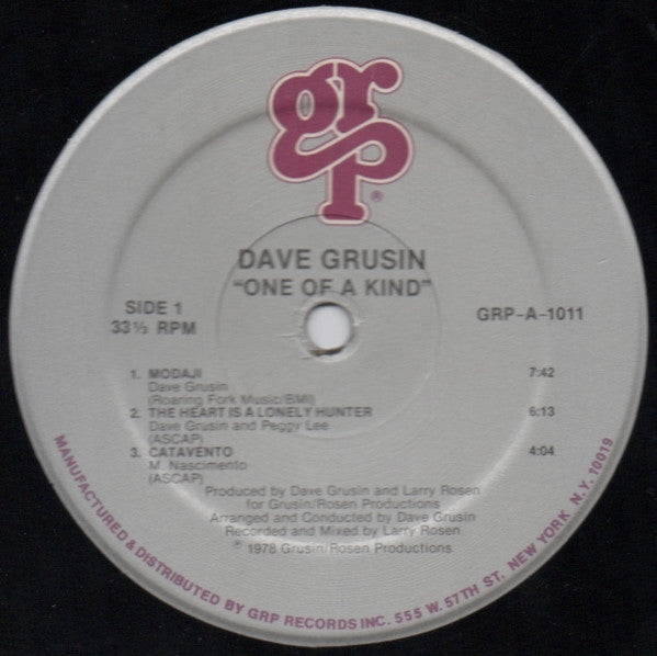 Dave Grusin : One Of A Kind (LP, Album, RE, ᐉ )