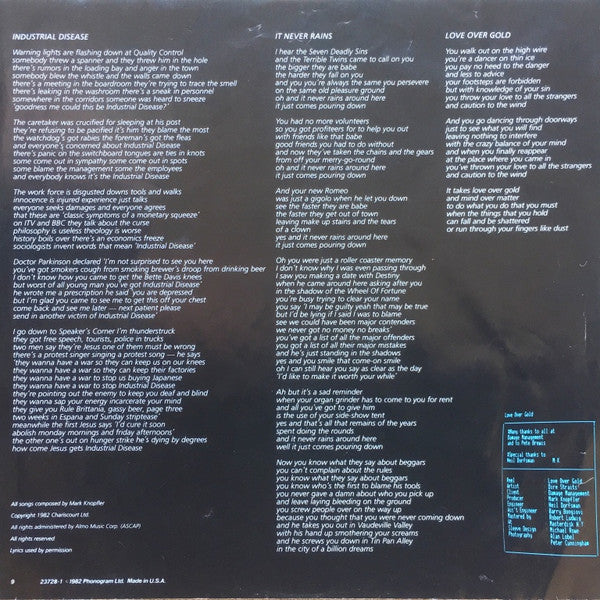 Dire Straits : Love Over Gold (LP, Album, RM, RP, RTI)