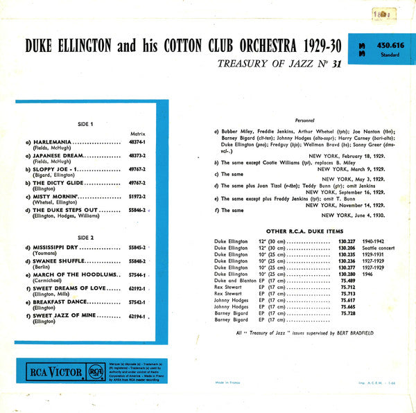 Duke Ellington And His Cotton Club Orchestra : Duke Ellington And His Cotton  Club Orchestra 1929-30 (LP, Comp, RE)