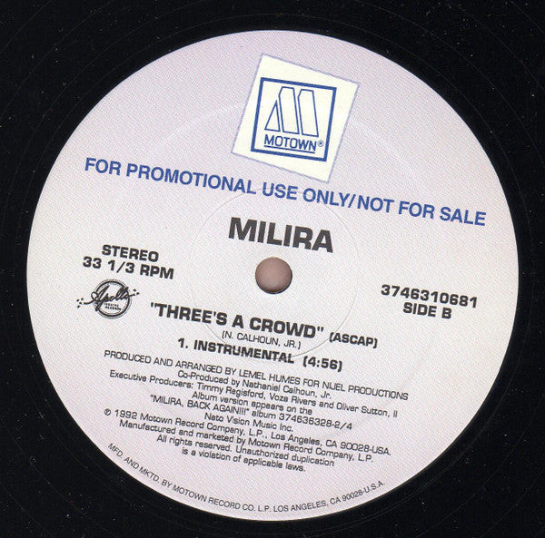 Milira : Three's A Crowd (12", Promo)