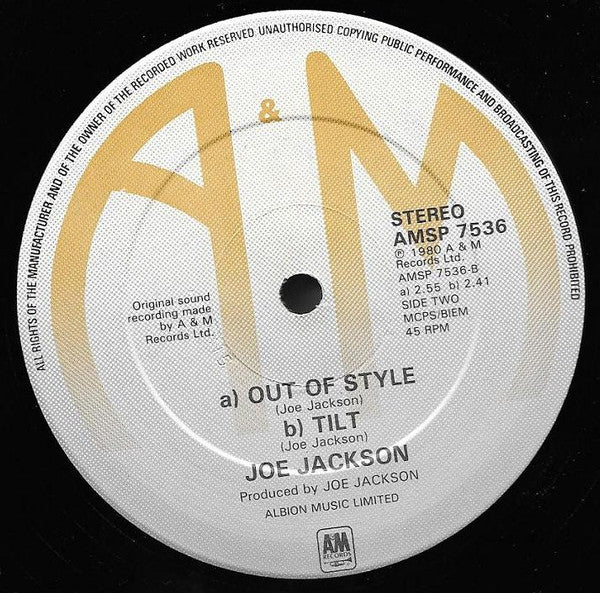 Joe Jackson Band : The Harder They Come / Out Of Style / Tilt (12", Single)