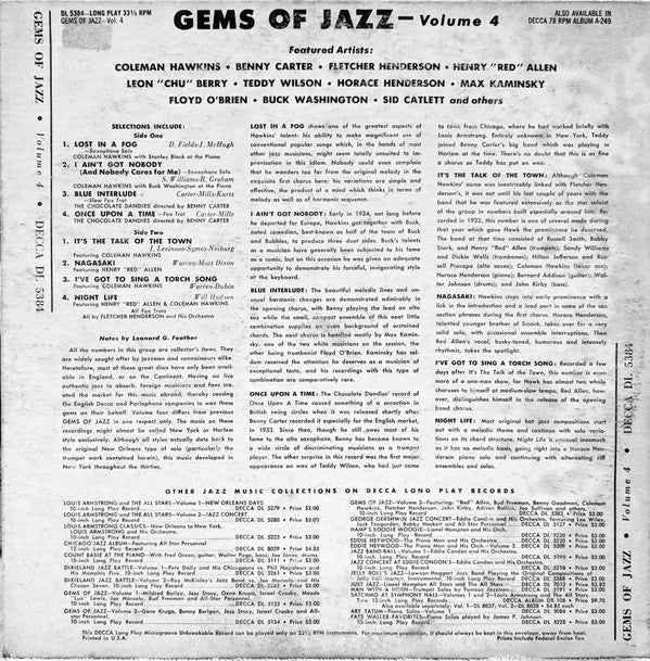 Various : Gems Of Jazz: Volume 4 (10", Album, RE)