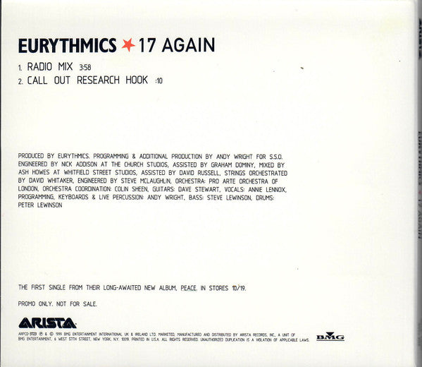 Eurythmics : 17 Again (CD, Single, Promo, Dig)