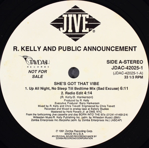 R. Kelly And Public Announcement : She's Got That Vibe (12", Promo)