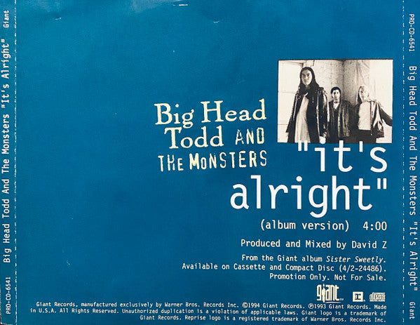 Big Head Todd And The Monsters : It's Alright (CD, Single, Promo)