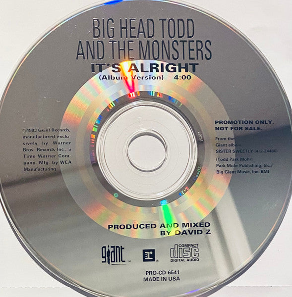 Big Head Todd And The Monsters : It's Alright (CD, Single, Promo)