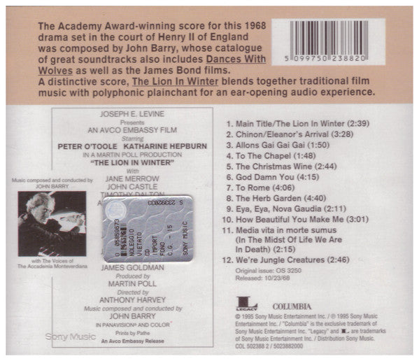 John Barry : The Lion In Winter (CD, Album, RE)