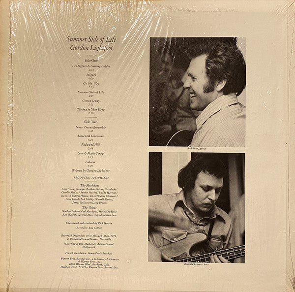 Gordon Lightfoot : Summer Side Of Life (LP, Album, San)